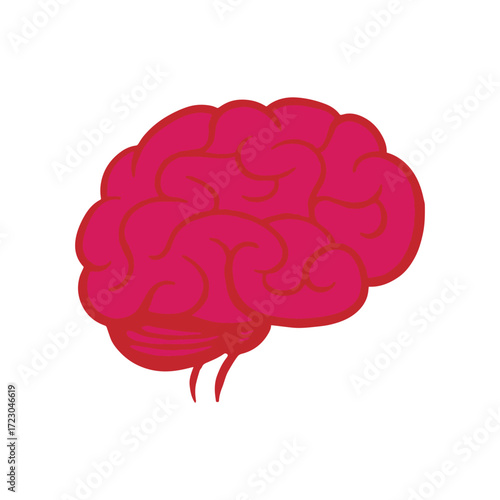 Stylized pink human brain icon representing intelligence, creativity, and the concept of a new idea. Vector illustration for science and psychology