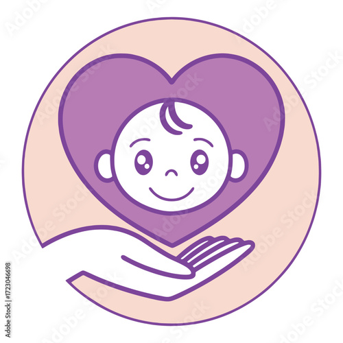 Cherishing baby care a gentle hand protects a child within a loving heart icon 