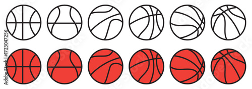 Basketball icons vector set in solid flat style .Basketball ball icons set. Basketball ball clipart bundle. Vector illustration.