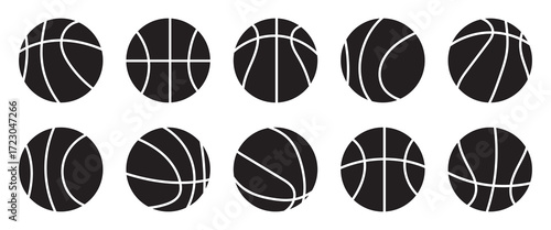 Basketball icons vector set in solid flat style .Basketball ball icons set. Basketball ball clipart bundle. Vector illustration.