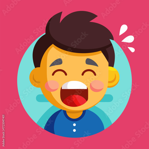 Yellow emoji with closed eyes blowing nose into a white tissue expression sickness
