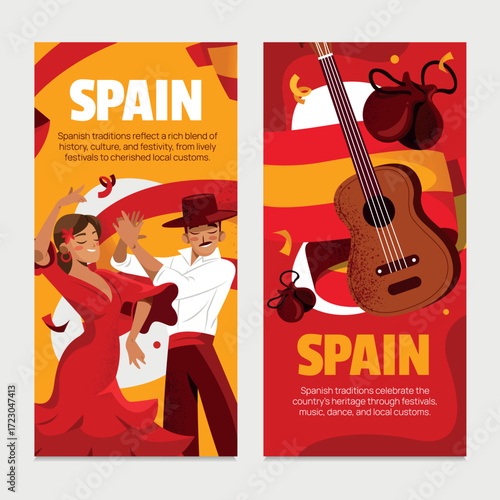 Flat  Hand-Drawn Spanish Traditions Vertical Banner Set
