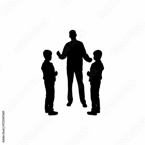 School counselor mediating between two fighting students silhouette