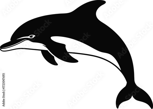 Black dolphin leaping ocean wave silhouette jumping