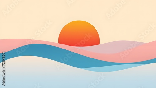 Sunset illustration vector graphic design background wallpaper aesthetic sun ocean waves art