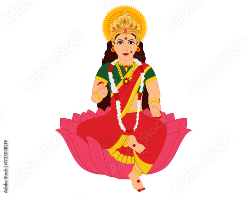 vector illustration of Goddess Laxmi Maa for Happy Dhanteras and Happy Diwali festival Celebration