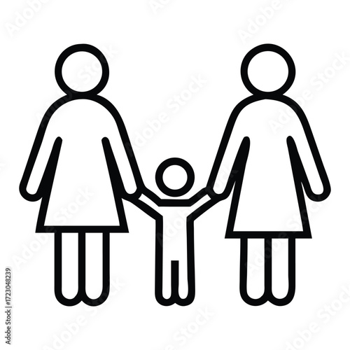 Modern family icon two mothers holding child's hands parenting childcare symbol 
