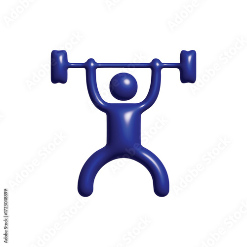 Blue stylized figure lifting a barbell overhead, representing strength, fitness, and athletic achievement