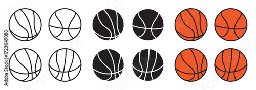 Basketball icon set in flat and line style. Basket ball symbol, vector illustration.