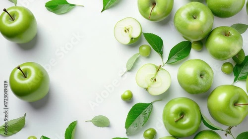 Wallpaper Mural A group of green apples sitting on a clean, white surface Torontodigital.ca