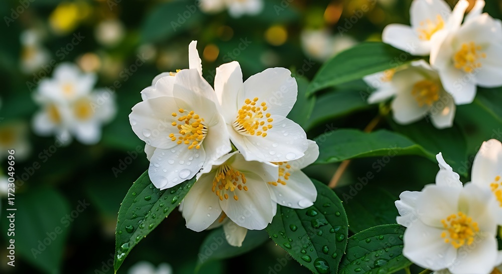 Obraz premium Elegant Jasmine Blossoms - A Close-Up of Fragrant White Flowers.