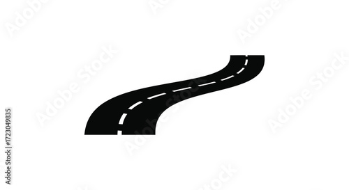 A winding road curves sharply rendered as a bold black silhouette