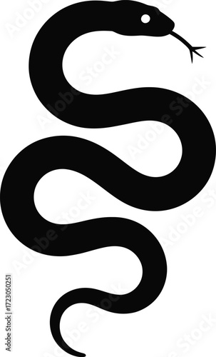 Black snake silhouette with forked tongue white reptile