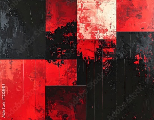 Wallpaper Mural A vibrant abstract painting featuring a grid of bold red and black squares, showcasing textured brushstrokes and a dynamic color contrast. Torontodigital.ca