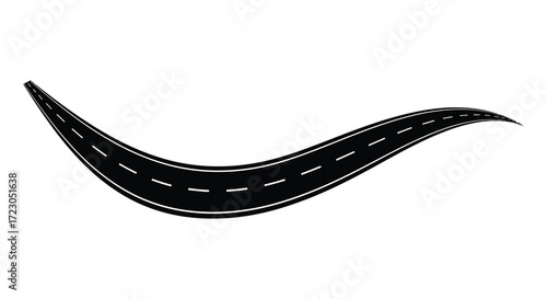 Winding road illustration with dashed lines a minimalist black shape silhouette
