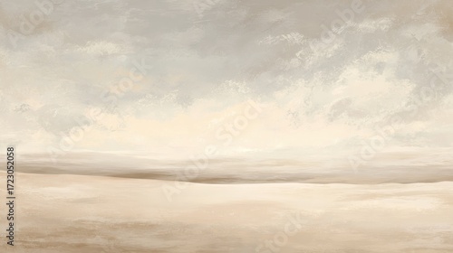 Wallpaper Mural Ethereal Landscape: An abstract scene captures a tranquil horizon where soft, muted tones of beige and gray seamlessly blend, evoking a sense of peace and boundless space. Torontodigital.ca