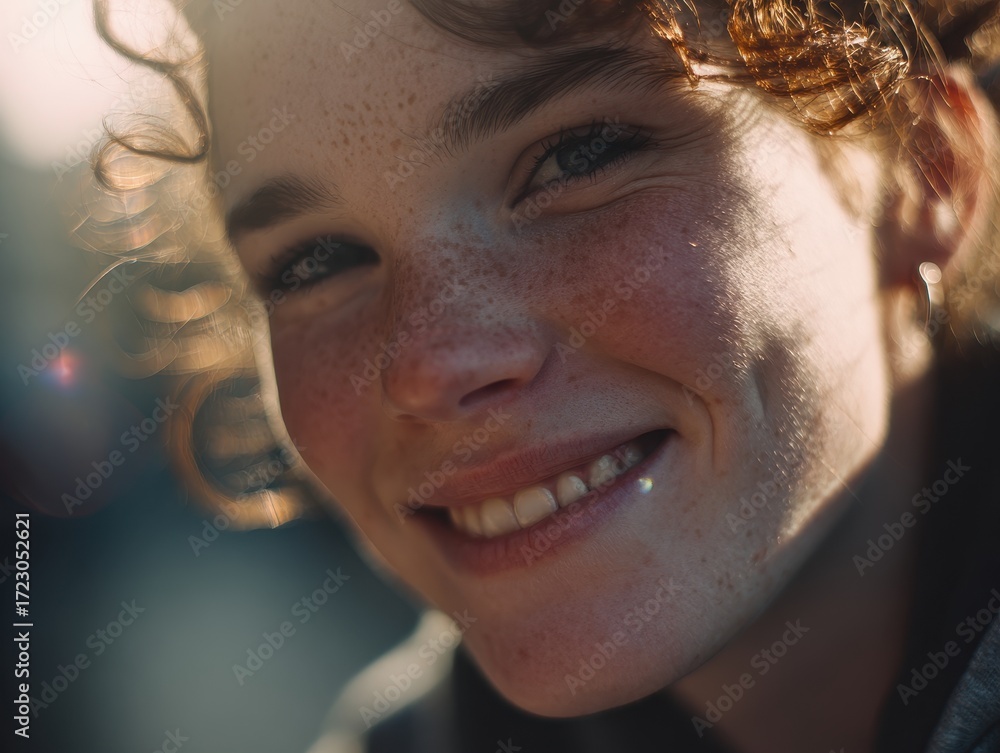 custom made wallpaper toronto digitalRadiant Smile: A young person with freckles, beaming a warm, authentic smile, captures the essence of youthful joy and optimistic spirit.
