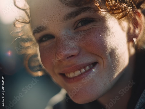 Wallpaper Mural Radiant Smile: A young person with freckles, beaming a warm, authentic smile, captures the essence of youthful joy and optimistic spirit. Torontodigital.ca