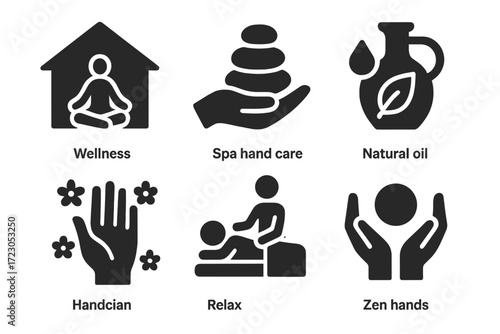Spa icons: wellness, spa hand care, natural oil, handcian, relax, zen hands
