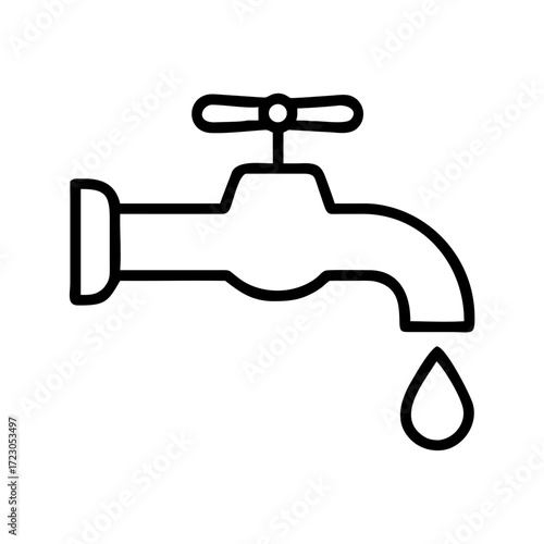 Faucet with dripping water in minimalistic line art style representing zero waste  