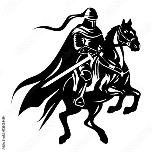 Arabian Warrior Logo Illustration Flat Black Silhouette with Fighter Soldier Knight and Swordsman Graphic Design