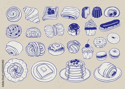 Pastries Collection Hand Drawn Bakery Desserts, Artisan Sweets, Vintage Sketch Style
