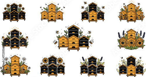 Collection of ornate architectural structures with intricate details and warm hues