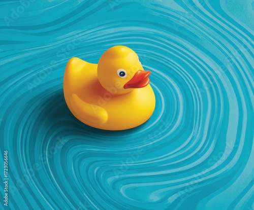 Wallpaper Mural Floating Rubber Duckling: A charming rubber duckling floats serenely on a sea of blue, exuding playfulness and a sense of carefree relaxation. This adorable creature embodies simplicity, joy. Torontodigital.ca
