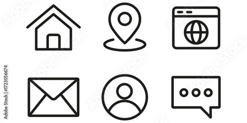 Home Location Web Mail User Chat Icons Set, Simple Line Design set