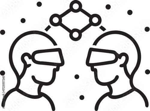 Virtual Reality Communication Concept with Two People Wearing Headsets Sharing Ideas
