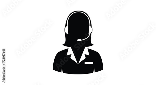 Customer support representative with headset simple black and white silhouette
