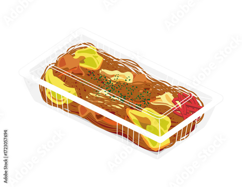 フードパックに入れた焼きそばのイラスト