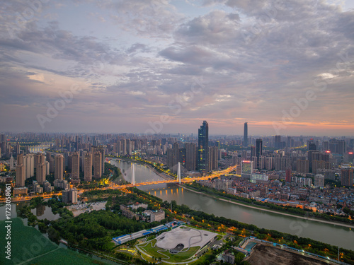 Wuhan Summer City Skyline Sunrise Scenery