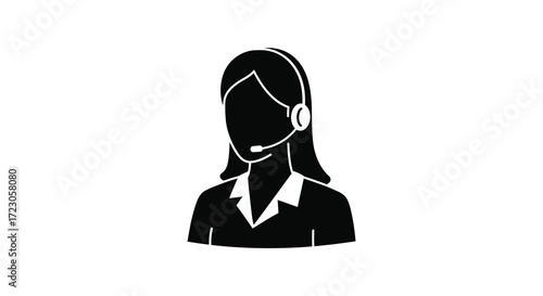 Customer service representative with headset simple black and white silhouette