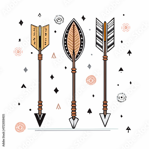 Tribal Arrows Firefly Collection of Decorative Feathers and Ethnic Patterns