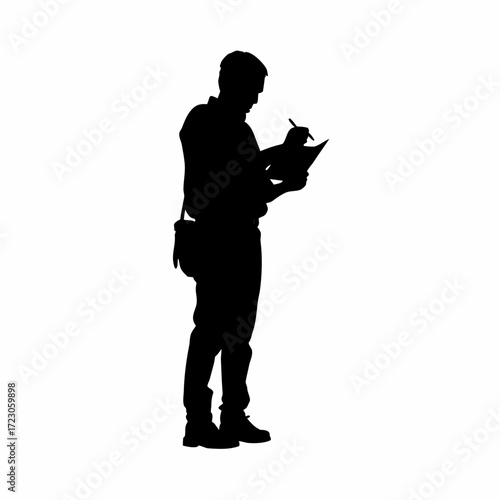 School counselor writing emergency action plan silhouette