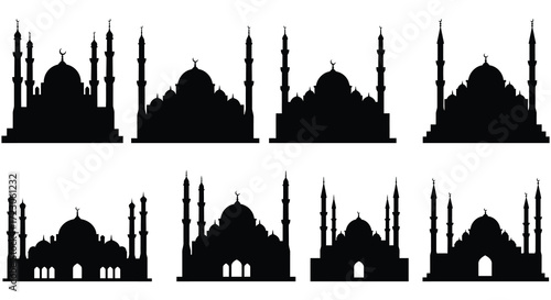 Collection of istanbul mosques in black and white striking silhouette