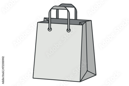 A simple sketch of a plain white paper shopping bag with handles, isolated on Transparent Background