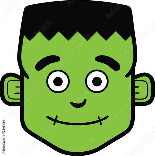 Cute cartoon frankenstein monster head vector illustration for halloween and spooky fun vector