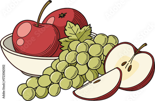 Fresh apple and grape fruit bouquet vector illustration scalable eps icon art