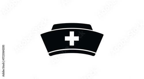 Classic medical nurse hat icon with a white cross flat silhouette