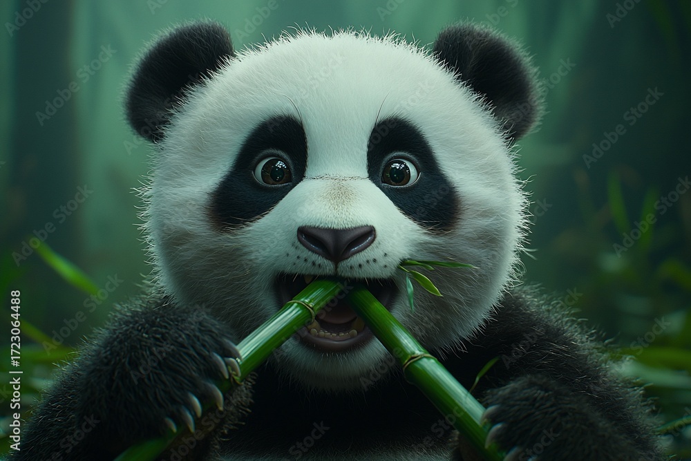 Obraz premium Cute panda cub eating bamboo