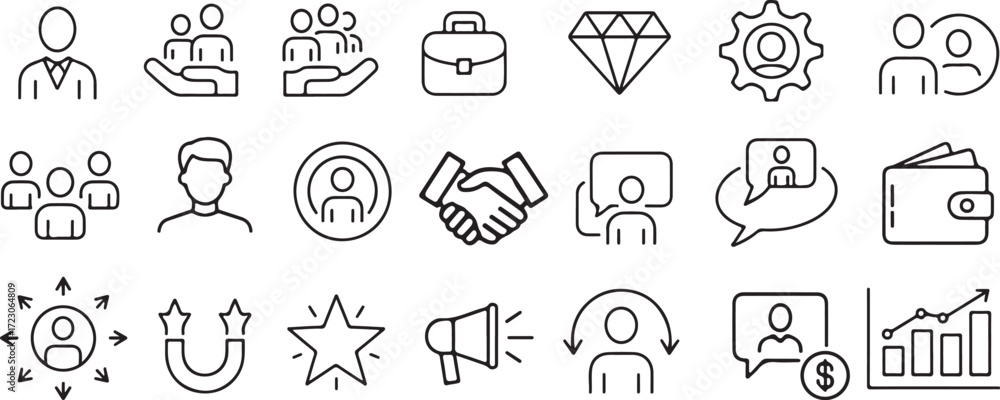 Fototapeta premium Employer Branding Editable Stroke Outline Icons Set – Business HR Vector