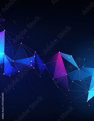Abstract digital network. Polygons connect with glowing lines on a dark background