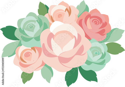 Deluxe garden rose bouquet in soft pastel hues vector illustration scalable eps graphic