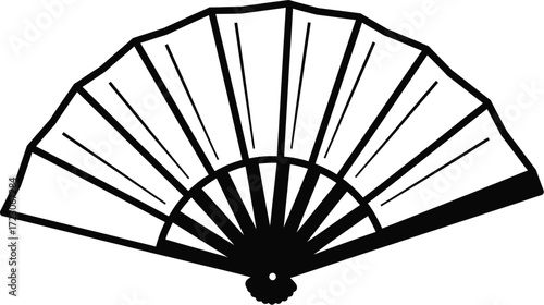 Elegant black and white folding fan creates a dramatic visual element