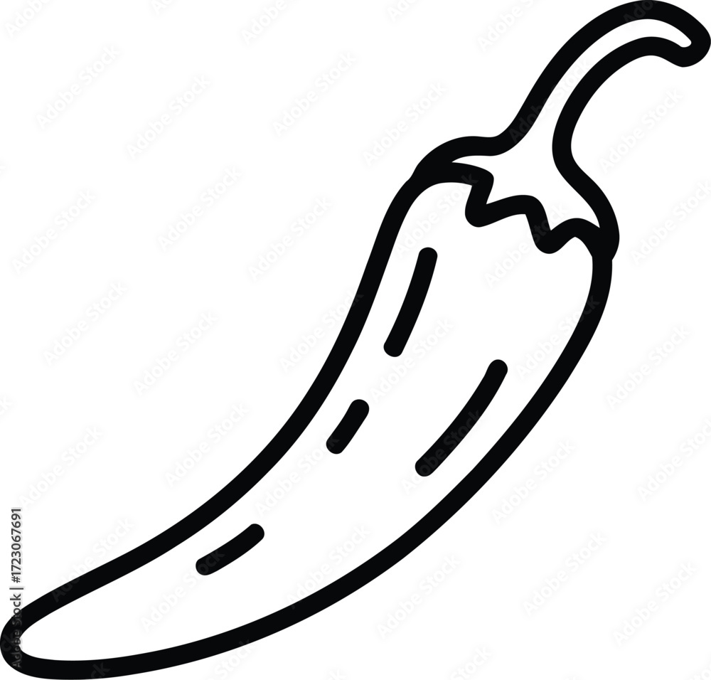 Fototapeta premium Simple outline drawing of a spicy chili pepper