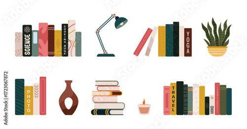 Hand drawn flat design book clutter plants