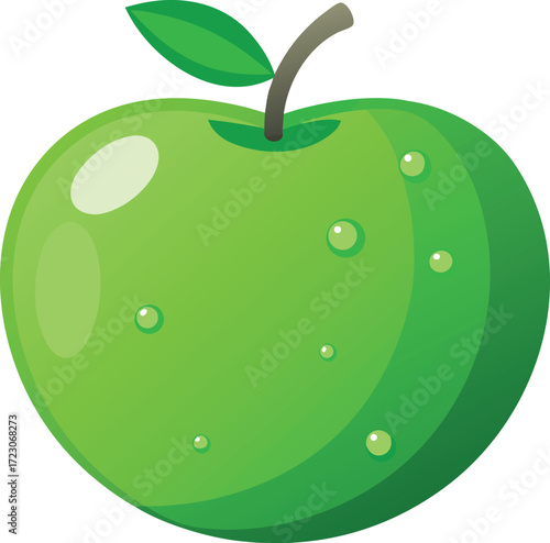 Realistic vector illustration of a green granny smith apple with dew drops