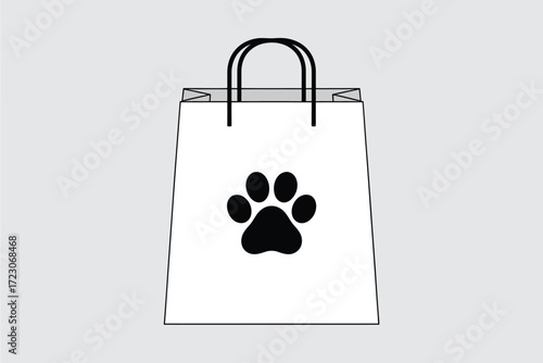 White shopping bag with black paw print and handles
